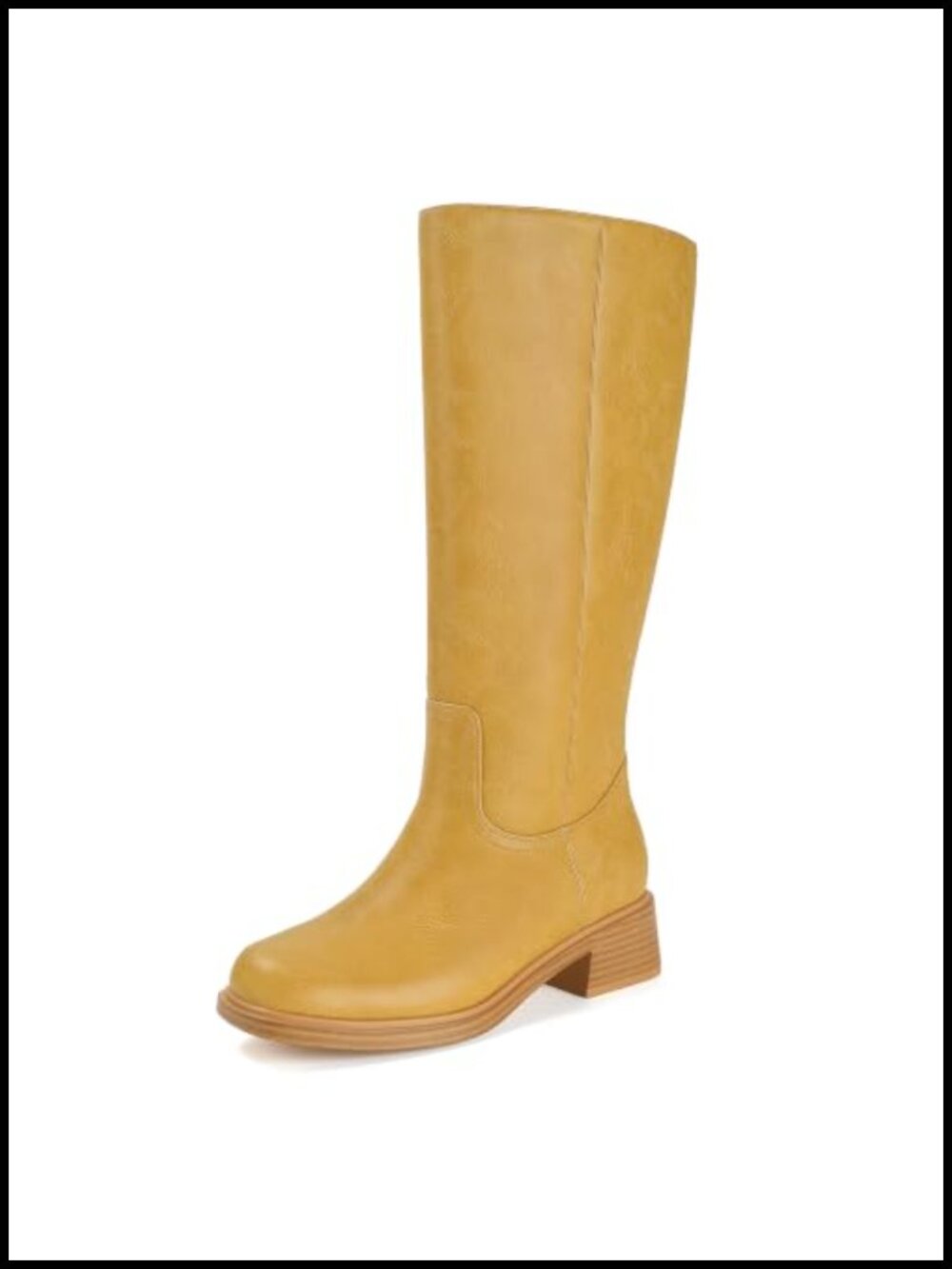 IDIFU Women's Knee High Boots Square Toe Chunky Block Low Heel PU
